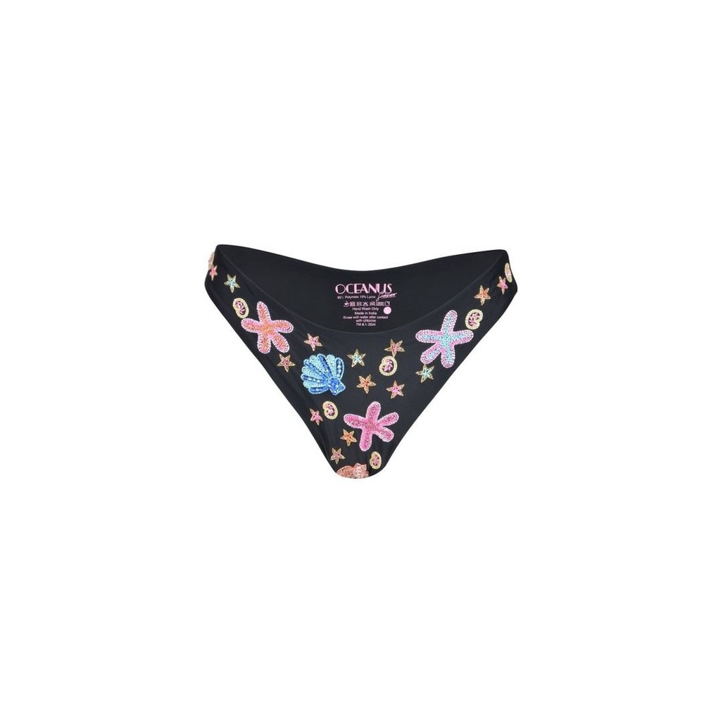 Oceanus Marissa Black Beaded Starfish Shell Bikini Bottom Swimwear Small NEW